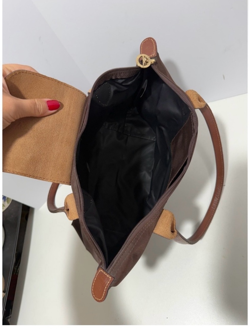 Longchamp Brown Tote with Tan Leather Trim - Picture 2 of 15